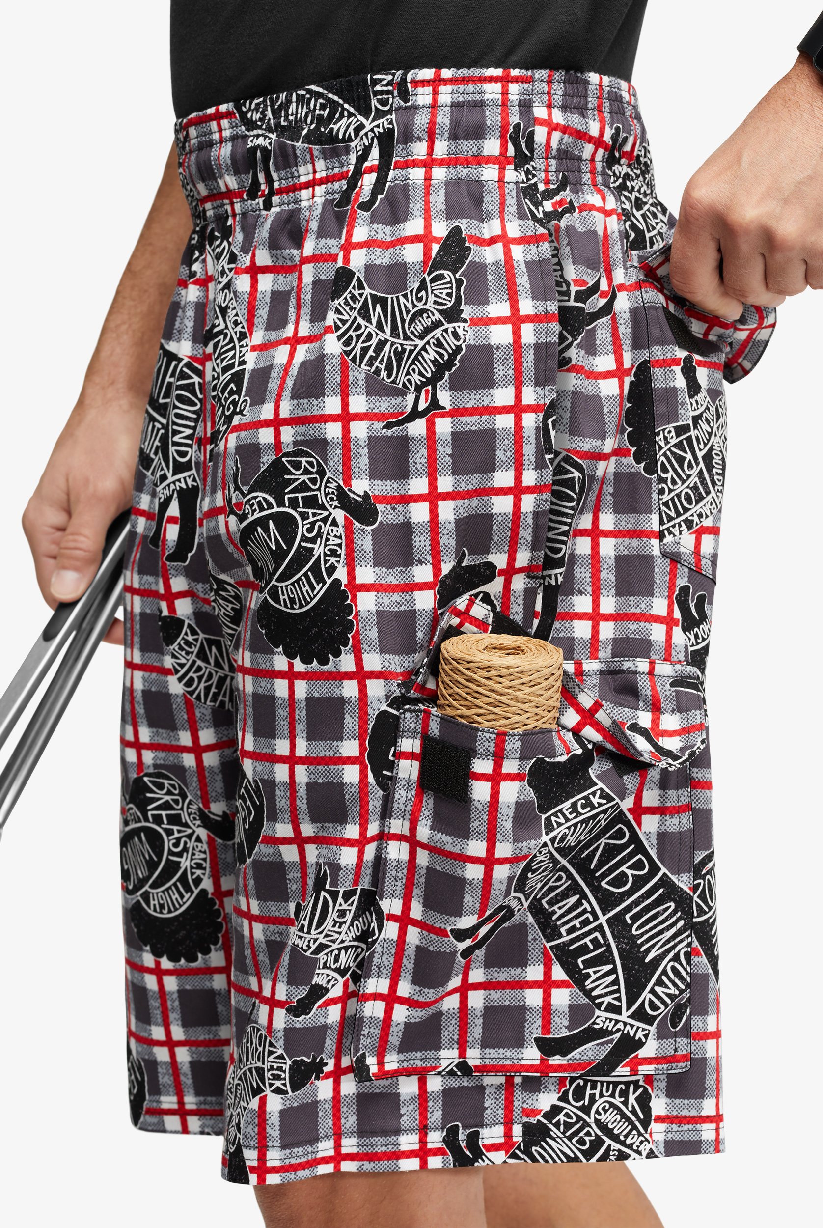 UA CHEF&trade; Butcher Board Pebble Gray Men's Cargo Printed Chef Shorts