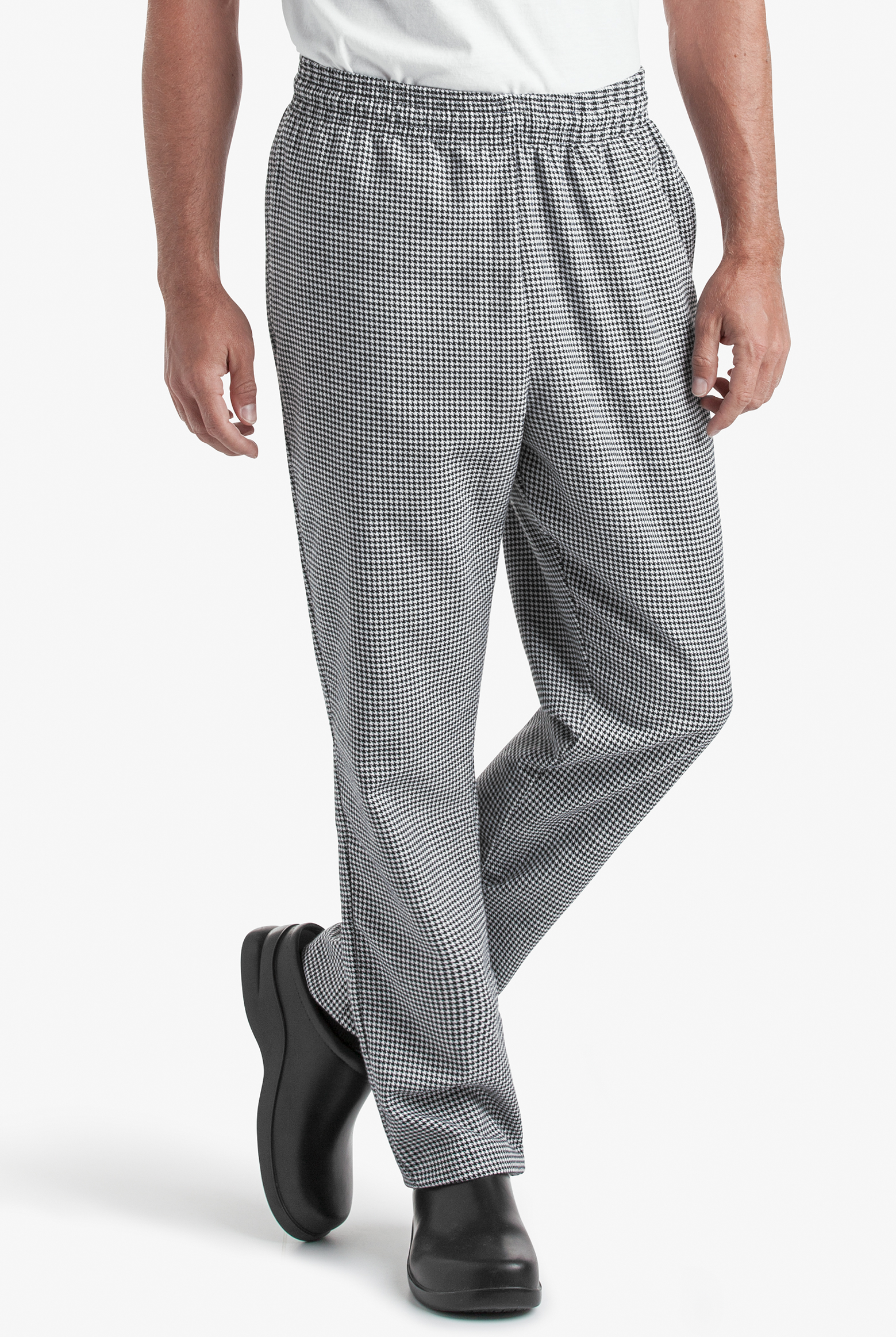 On the Line Houndstooth White Men's 4-Pocket Baggy Printed Chef Pants